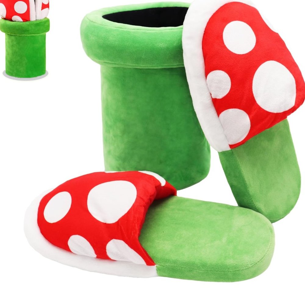 Piranha Plant Slippers With Pipe Holder